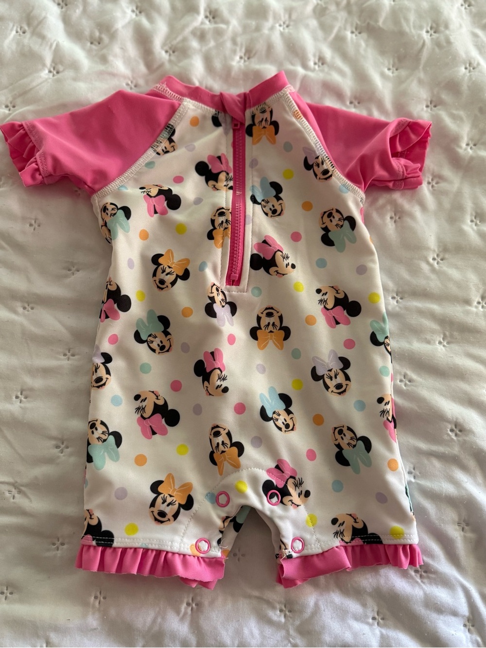 Disney Girls Pink and White Minnie Mouse Short Sleeve One-Piece Swimsuit